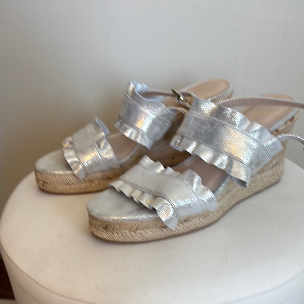 Jack Rogers Silver Wedge Sandals with Ankle Strap